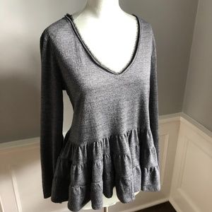Anthropologie Grey Ruffled Top